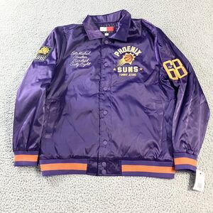 Tommy Jeans Phoenix Suns Jacket Mens Large Purple Snap Satin‎ Bomber Logo New